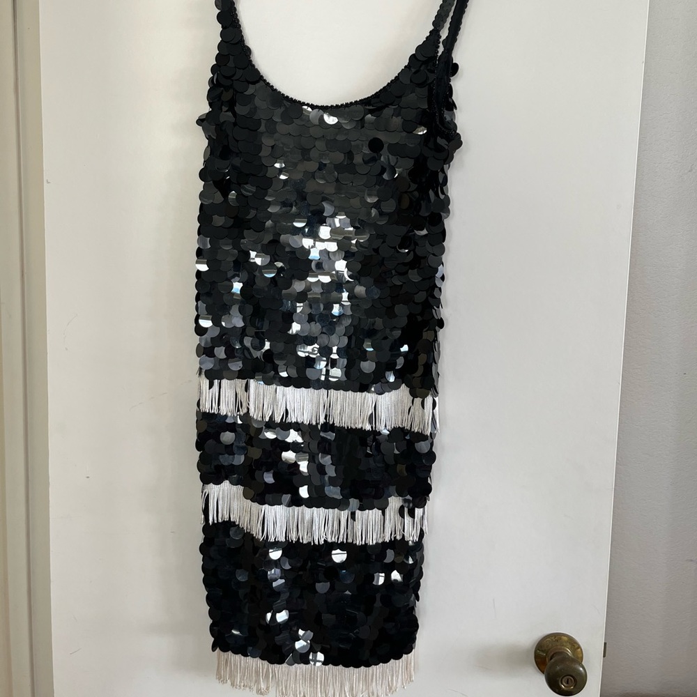 Sequined 20s flapper dress with fringe